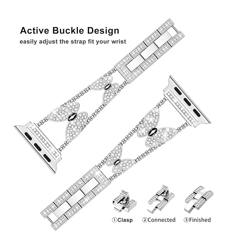 Luxury High End Metal Butterfly Diamond Inlaid Straps for All Series of Apple iWatch 10-1