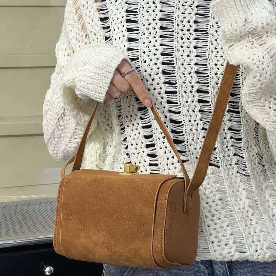 Vintage Suede Box Shoulder For Women Cover Small Square Crossbody Bag Classic Solid Color Underarm Bags Design Totes