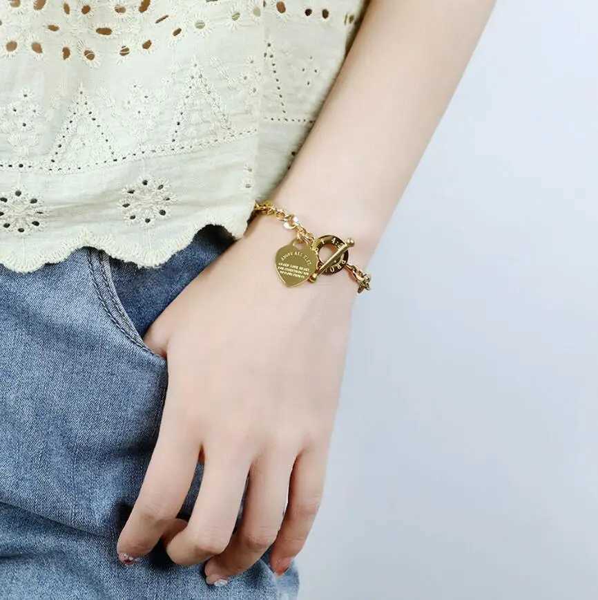 316L Stainless Steel Letter Pendant Round OT Buckle Bracelets For Women Fashion Trend Fine Exquisite Jewelry Gift SAB584 X250625