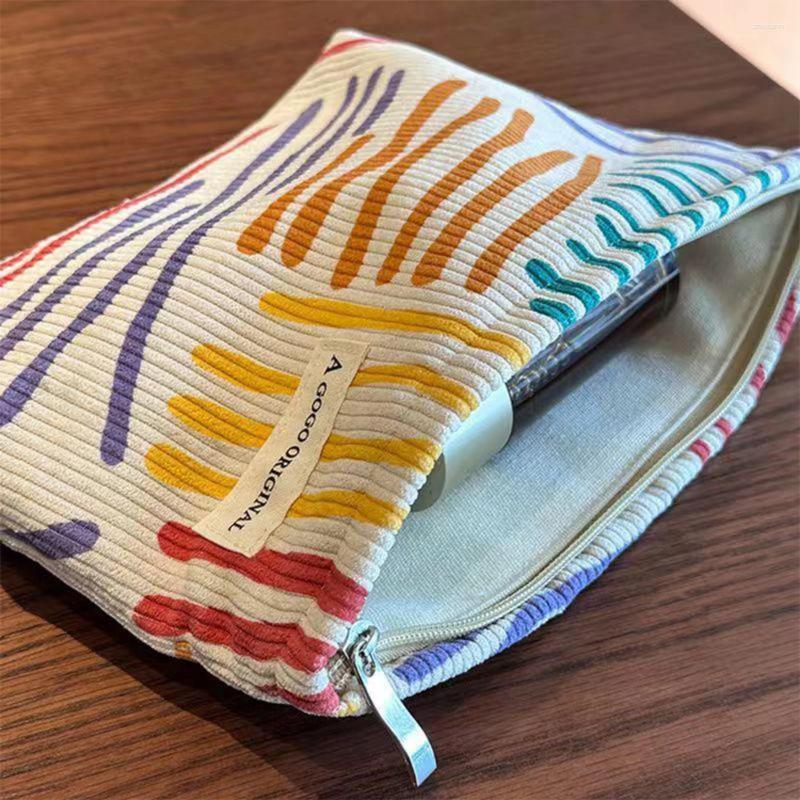 Cosmetic Bags Colorful Stripes Corduroy Bag Portable Travel Toiletry Skincare Sundries Aesthetic Makeup Storage A-DH