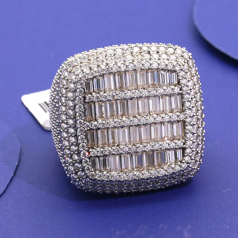 S925 Silver Man Moissanite Ring Synthetic Full Diamond HIP HOP Rings for Men