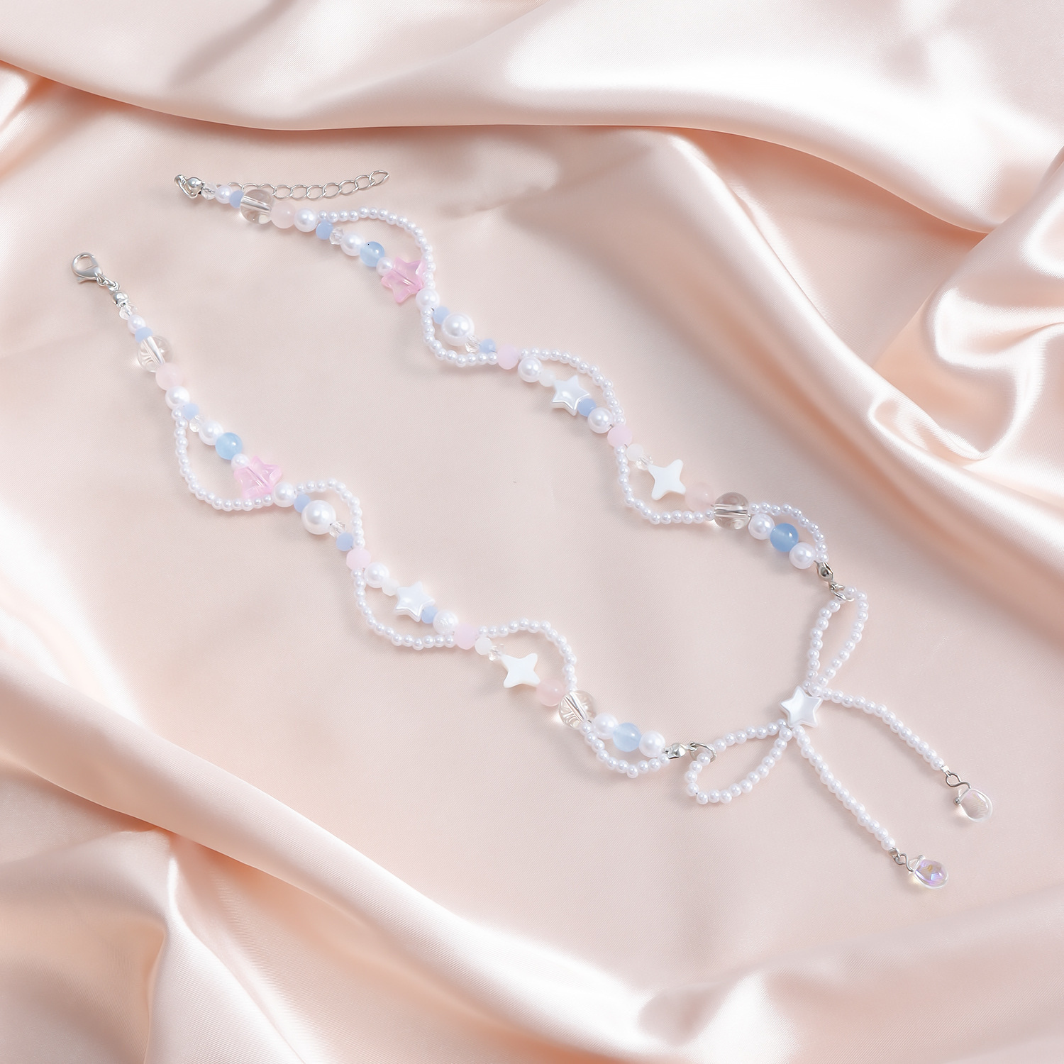 New High Gloss Imitation Pearl Necklace Fresh Sweet Versatile Clavicle Chain Bowknot Star Jewelry Jewelry for Women