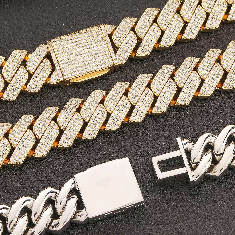 Wholesale Men Hip Hop Jewelry 20mm 3 Rows Gold Chunky Necklace Iced Out Cz Prong Cuban Link Chain Necklace Diamond Cuban Chain