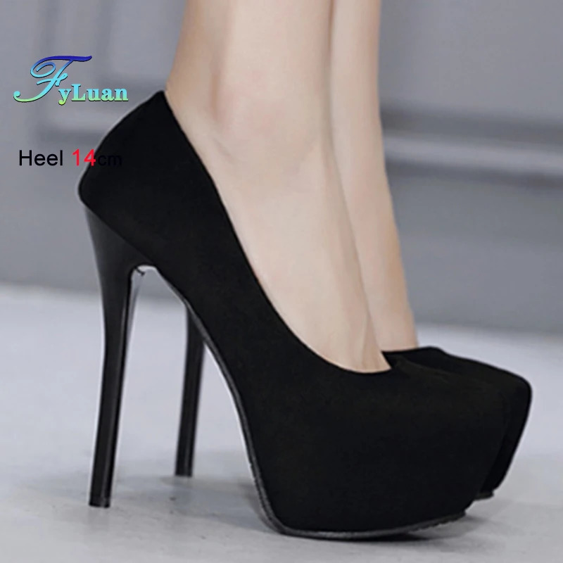 High Heels 12cm 14cm Women Pumps Fashion Flock Round Toe Platform Wedding Single Shoes Casual Thin Heels Ladies Super High Heels 250624