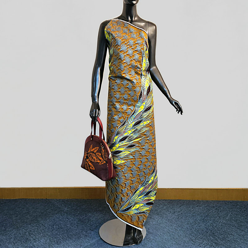Fashion design super holland wax prints fabric, feather pattern with shinning golden satin wax, blue pearl powder, African clothes for wedding, party,