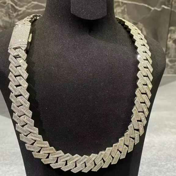 18mm Hip-hop Popular Past Test Diamond Mens Necklace 925 Silver VVS Moissanite Luxury Cuban Chain