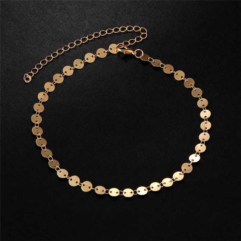 Golden Chain Chokers Necklaces for Women Small Round Metal Sequin Necklace Trendy Summer Bohemian Beach Clavicle Collar Jewelry V250625