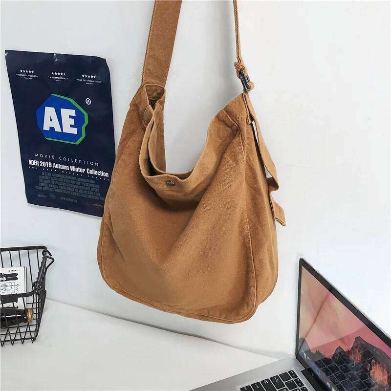 Minimalist Style Shoulder 100% Cotton Unisex Solid Crossbody Canvas Packages South Korea Casual Messenger Bags