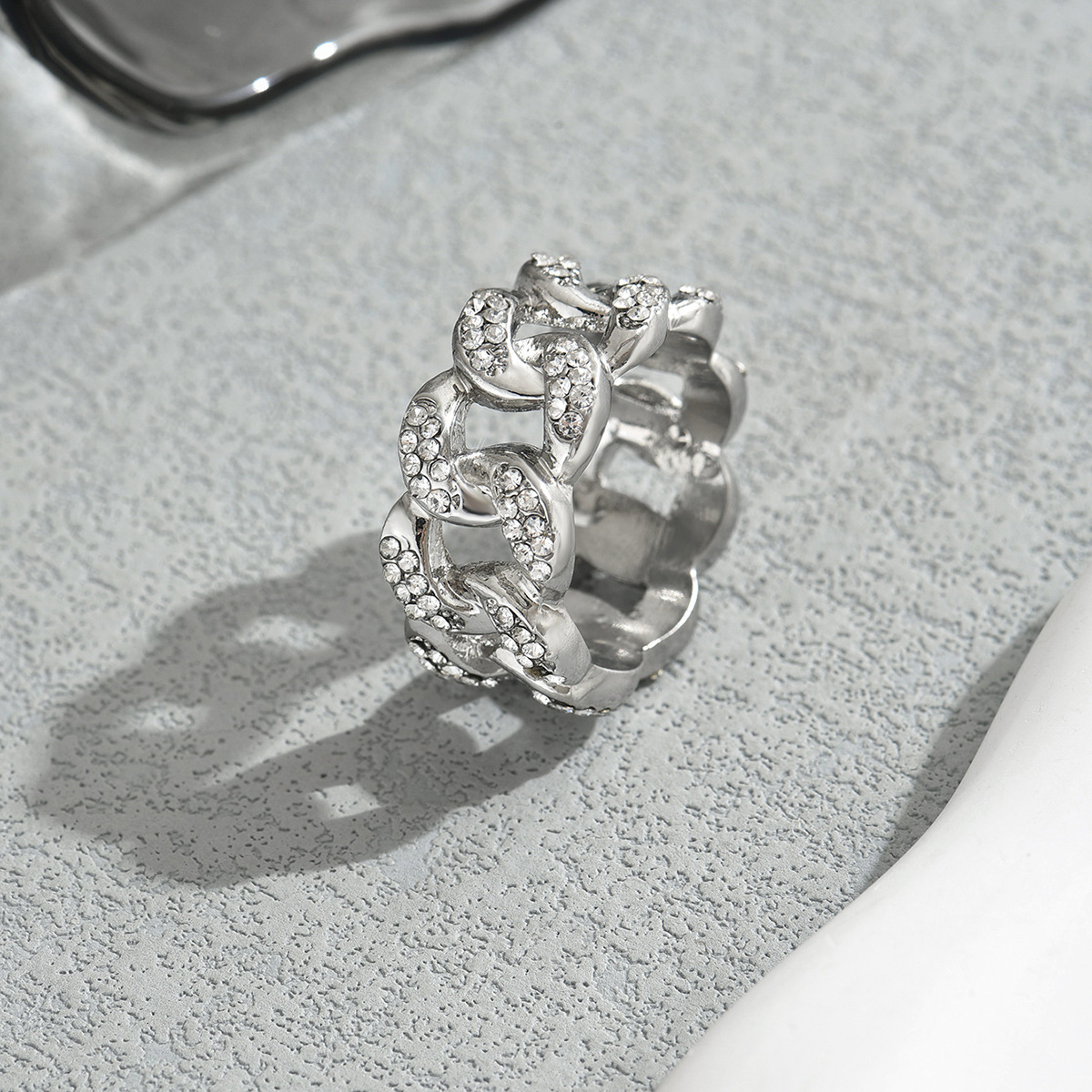 New Korean And Japanese Style Simple Band For Women Cross Inlaid Design Index Finger Ring