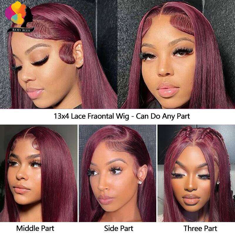 Peruvian Straight 13X6 Frontal Wig 99J Dark Bury Pre-Plucked 180% Remy Human Hair Lace Front Wigs