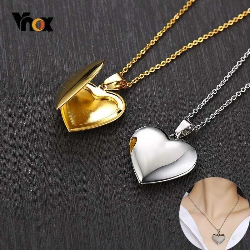 Vnox Light Heart Locket Pendants for Women Men Openable Photo Frame Glossy Stainless Steel Necklaces Family Love Collar M250625