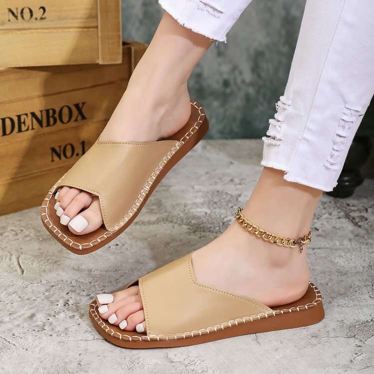 Plus Size Versatile Open-Toe TPR Slippers 2025 Summer New Flat Wedge Women's Sandals