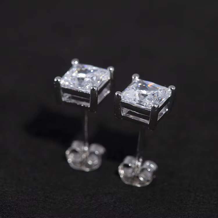 Yu Ying 1ct 2ct square Princess Cut Moissanite Diamond White Gold Plated 925 Sterling Silver Earring Stud Jewelry Men Women