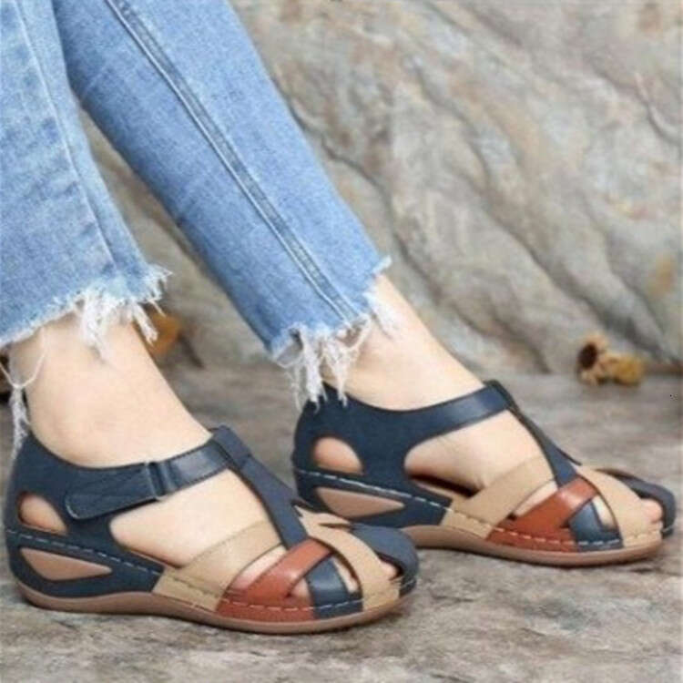 Plus Size Women's Shoes 2021 New Round Toe Wedge Cross Strap Sandals