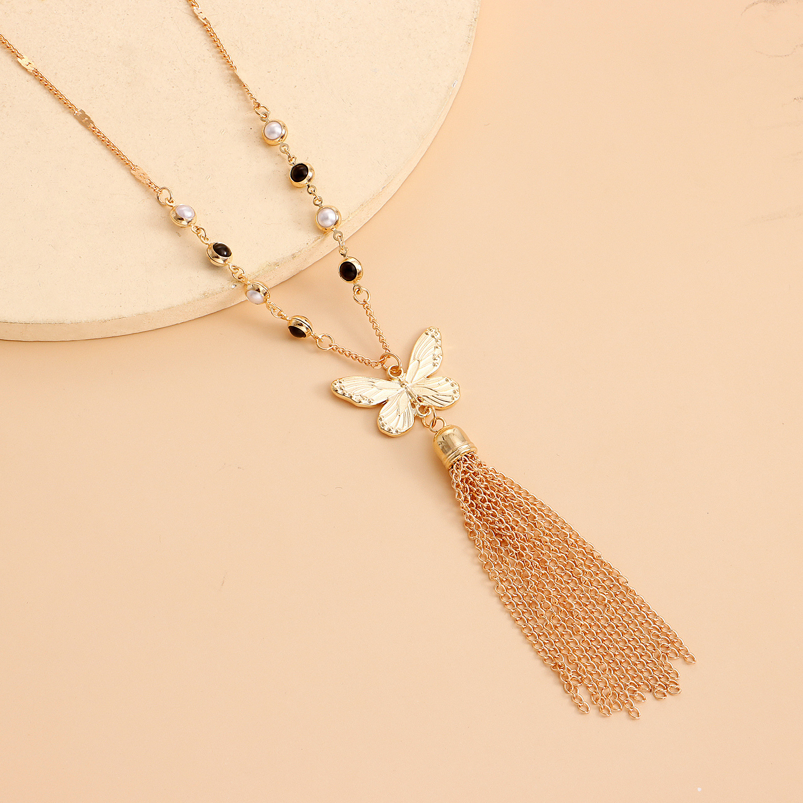 Trendy Accessories Minimalist Butterfly Long Tassel Necklace for Women Autumn Winter Niche Design Clavicle Sweater Chain Jewelry for Women