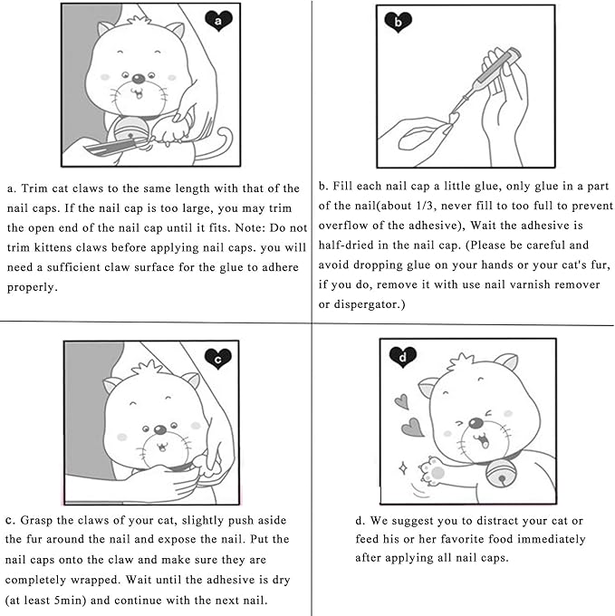 Cat Nail Caps, 20 Colors with Glue and Applicators, Safe for Cat Claw Care, Protect Homes and Furniture, Prevent Scratch Disease, Long-lasting, Skin-f