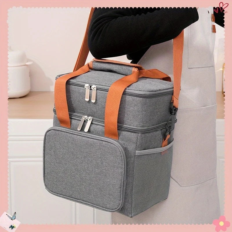 Double-layer Large Capacity Portable Thermal Insulation Bag Oxford Cloth Bento Bag Shoulder Bag 250624