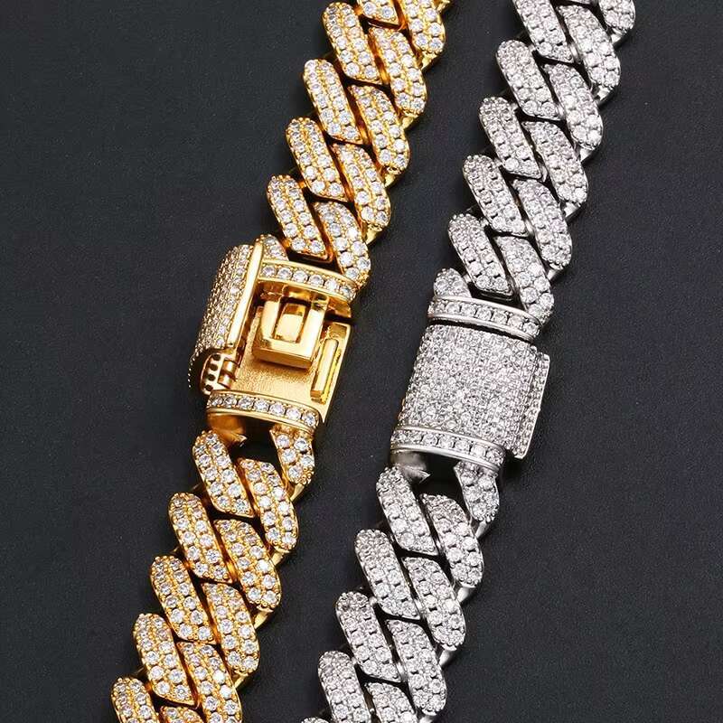Hip Hop Jewelry 925 Silver 14MM 20MM Two Rows Moissanite Cuban Chain Iced Out Cuban Link Chain in Wholesale Price
