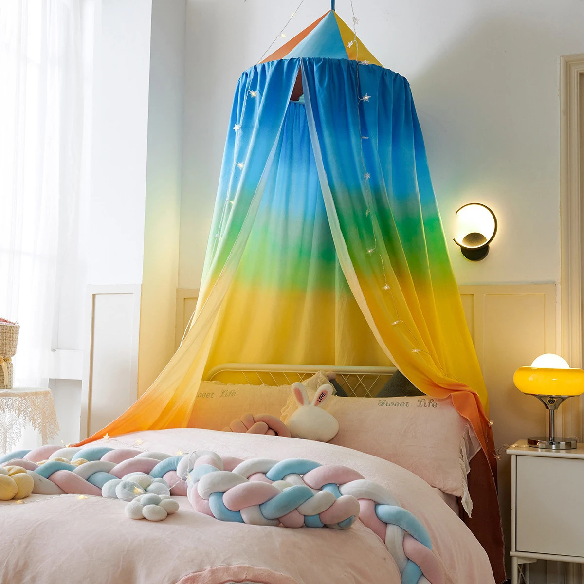 Childrens Mosquito Net Printing Rainbow Childrens Canopy Bed Valance Curtain Household Dome Shading Tent Free Installation 250624