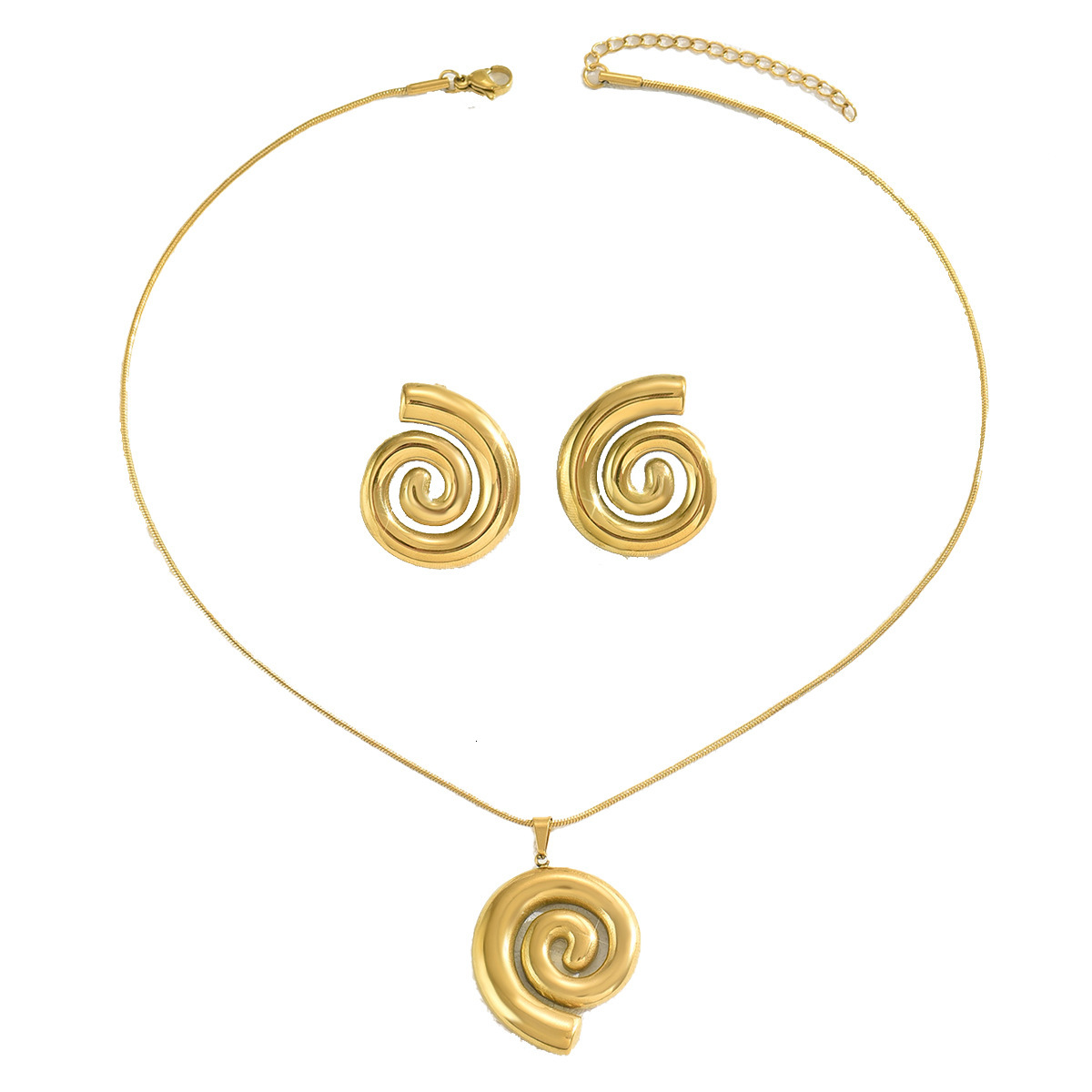 Wind Women S Necklace And Earring Personality Rotating Spiral Design Clavicle Chain Set