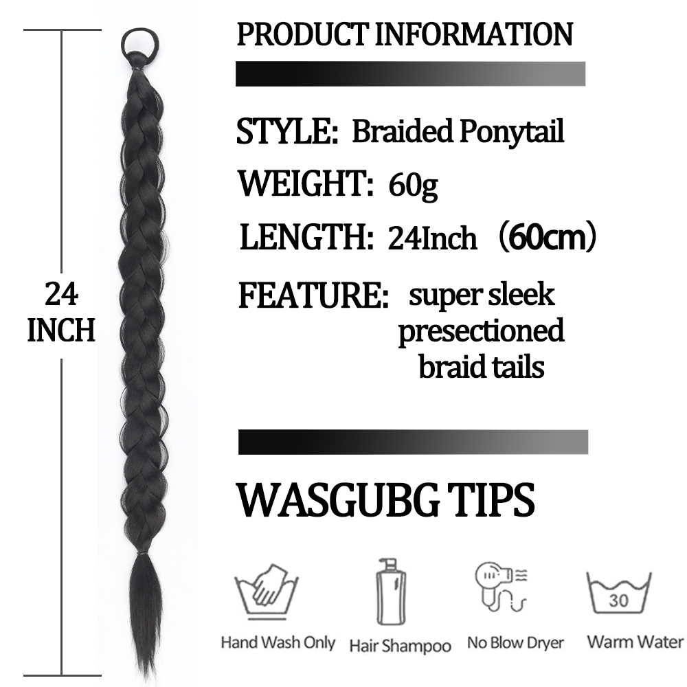 Synthetic Long Straight Braid Ponytail Hair Extensions 24 Inch High Temperature Resistant Ponytail Suitable for Women