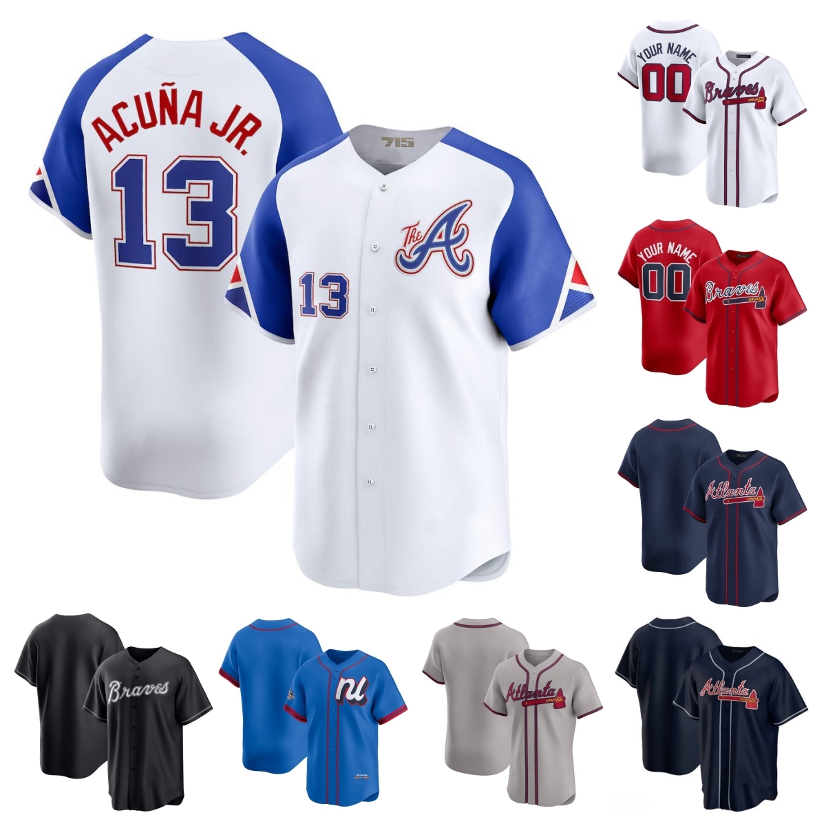Braves Baseball Jersey Ronald Acuna Jr. Austin Riley Ozzie Albies Sean Murphy Jarred Kelenic Bryan De La Cruz Stuart Fairchild Michael Harris All Star Men Women Youth