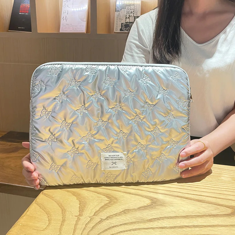 Cute silver bow Laptop SlEEve For Air13.6 pro13.3 14 15 16 250624