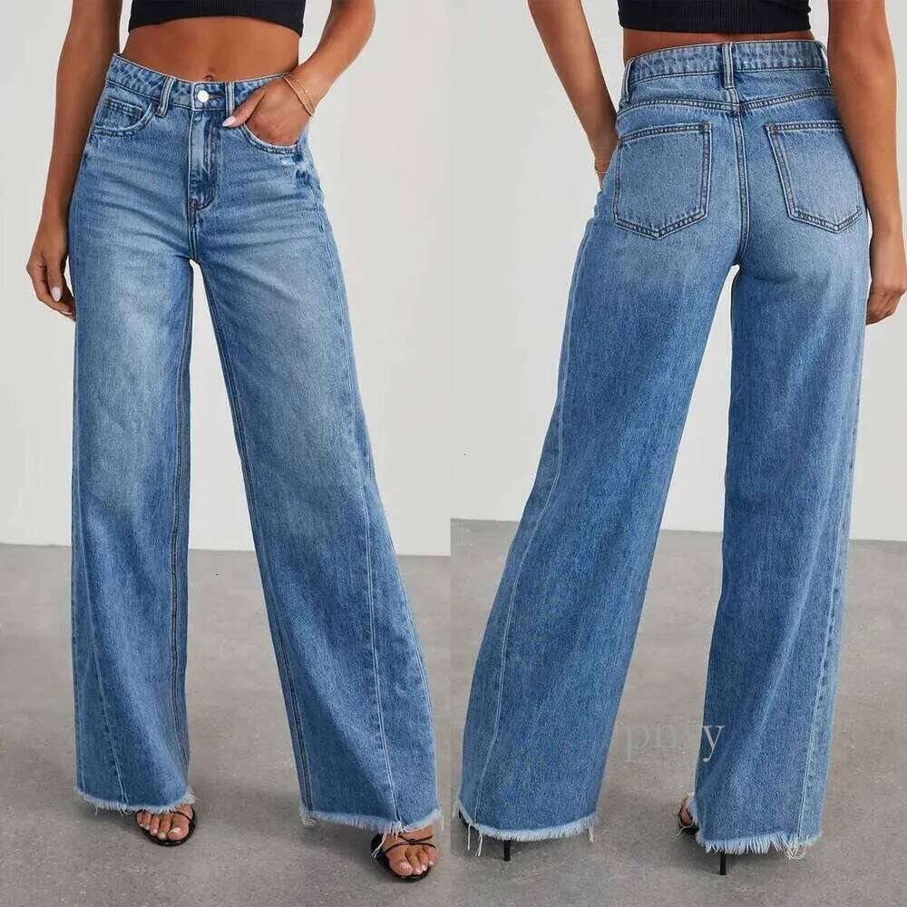 Clothing Jeans Women Straight Long Pants Casual Or Length Mom Pant Blue High Waist Elegant Splice Pockets Slim Y2k Vintage Trousers 3db Z260313