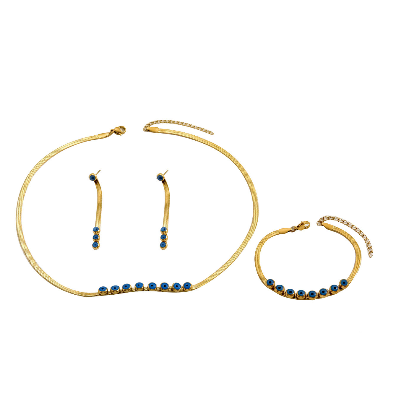 Minimalist High End Bracelet Earrings Necklace Set Oil Drip Design Clavicle Chain Jewelry