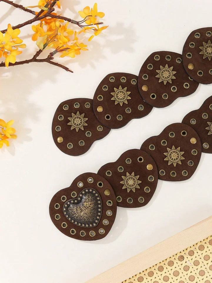 1PC Y2K Gongsang Celebrity Dress Western Cowboy Heart Belt Unique Fashion Retro Style Dress with Belt 250618