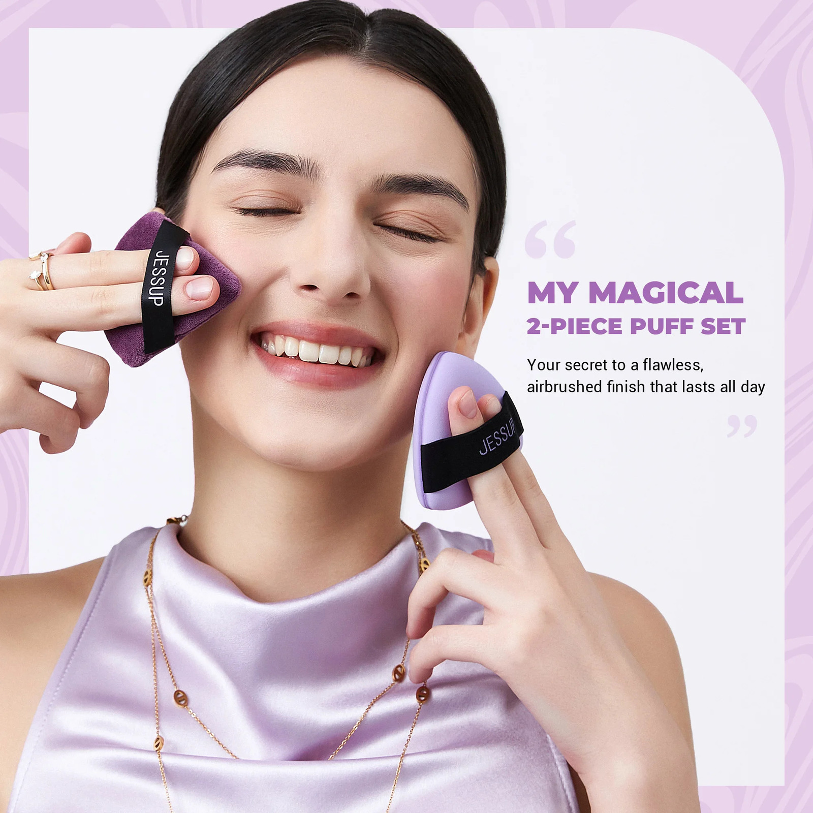 Jessup Powder Puff 2pcs Triangle Powder Puff Soft for Foundation Setting and Baking Reusable Washable Purple SP018 250625