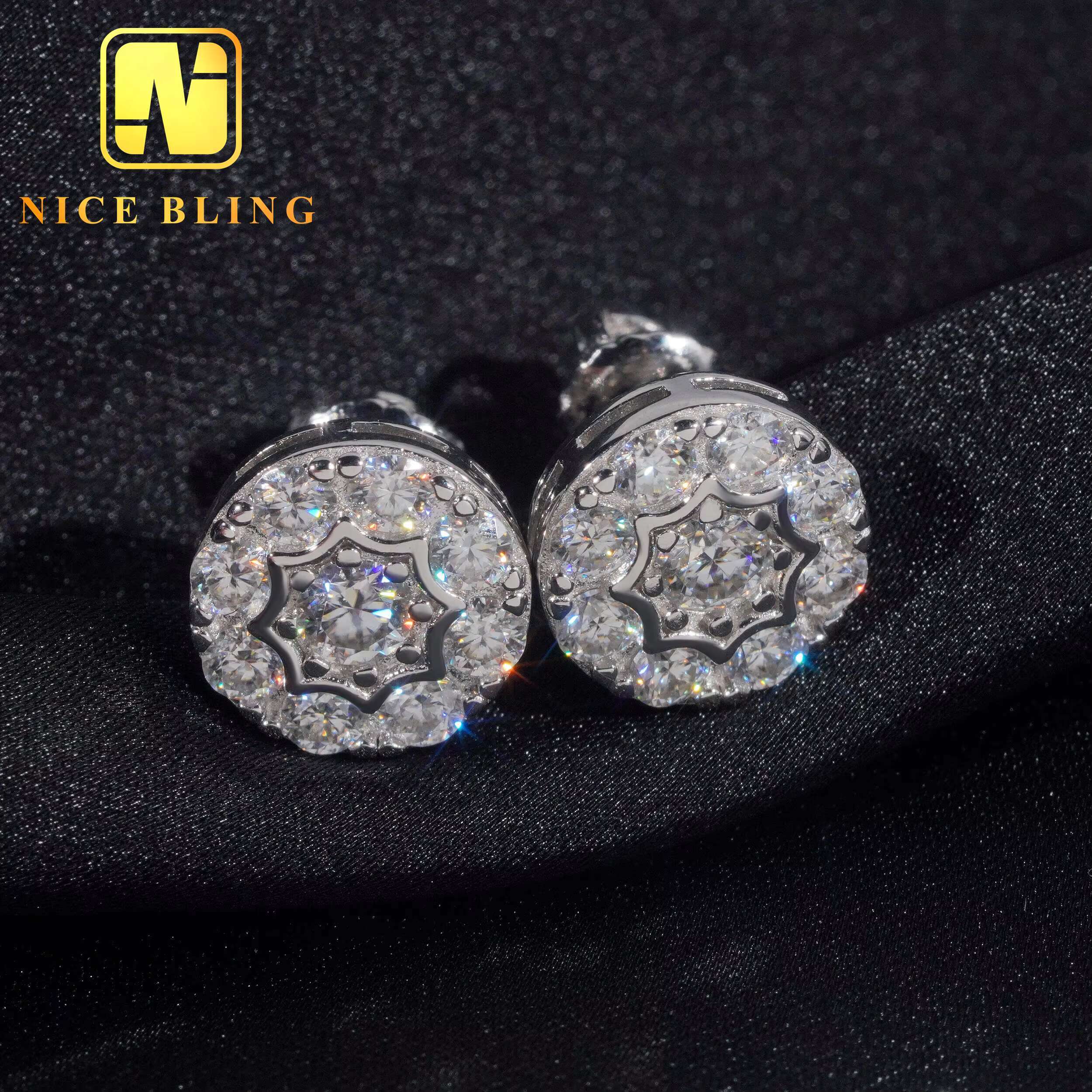 Fine Jewelry Ear Studs Iced Out 925 Sterling Silver Screw Back Round VVS Moissanite Diamond Stud Earring for Men Women
