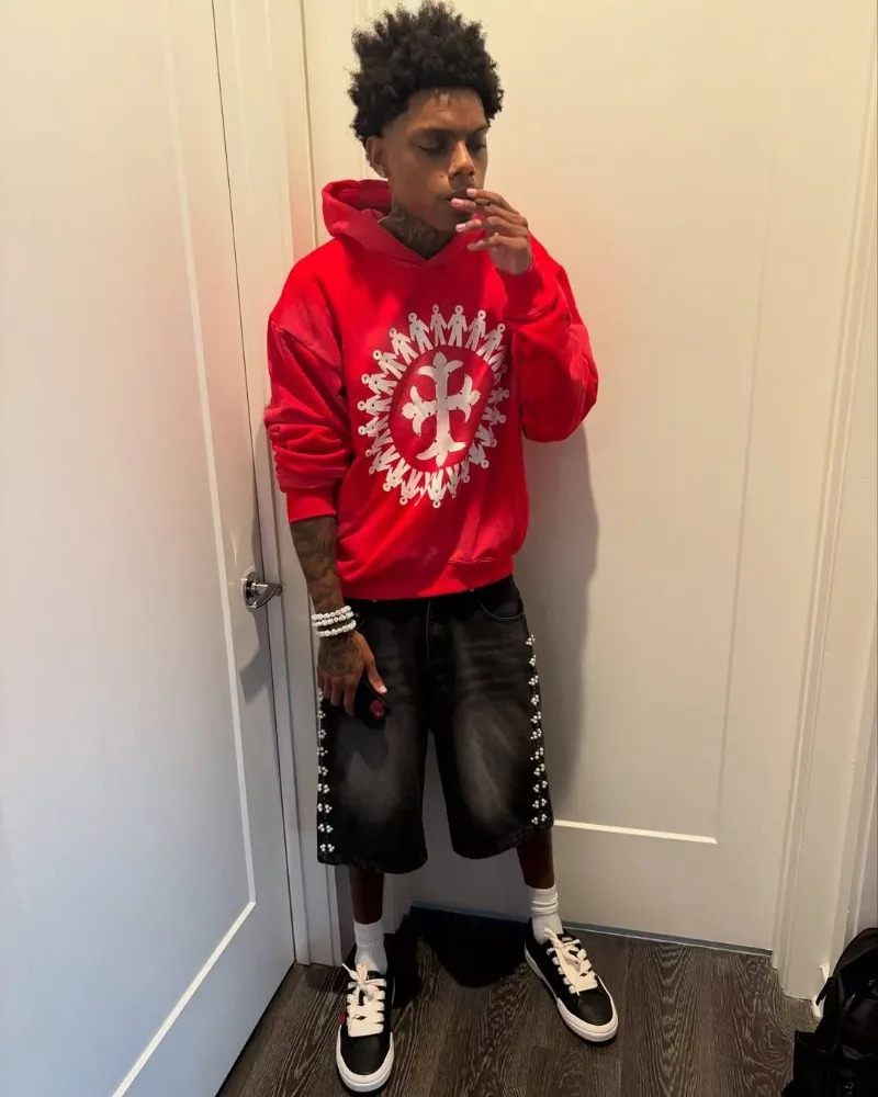 Streetwear Gothic Harajuku fashion men pullovers American trend red printed hoodie Hip hop punk casual loose sweatshirt 250618