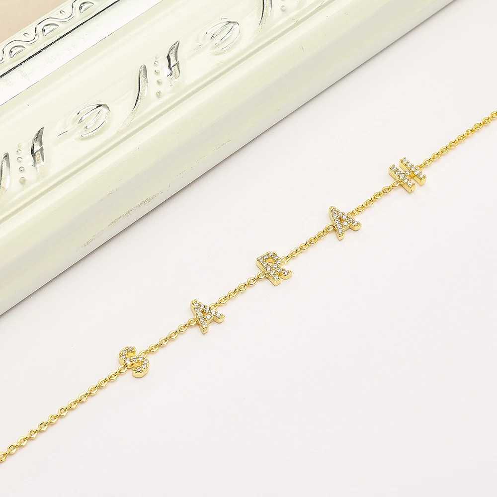 DODOAI Cust 6mm Zircon Letter Bracelet Personalized Crystal Shining DIY Name Jewelry A-Z 26 Gold Letter Pendant Bracelet Gift X250625