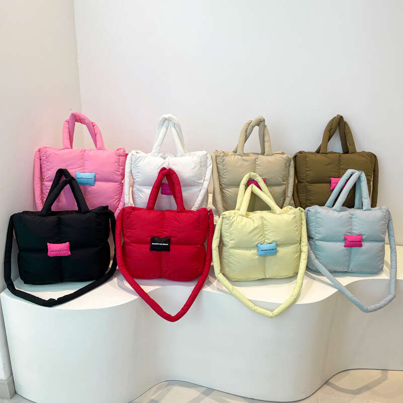 Fashion Embroidered Square Down Handbag Simple Large Capacity Crossbody Ins Dopamine Shoulder Bag for Women