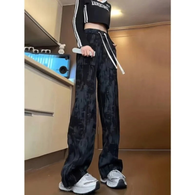 men Fashion With Pockets Printed Front Zipper Cargo Pants Vintage High Waist Full Length Female Chic Lady Trousers 250614