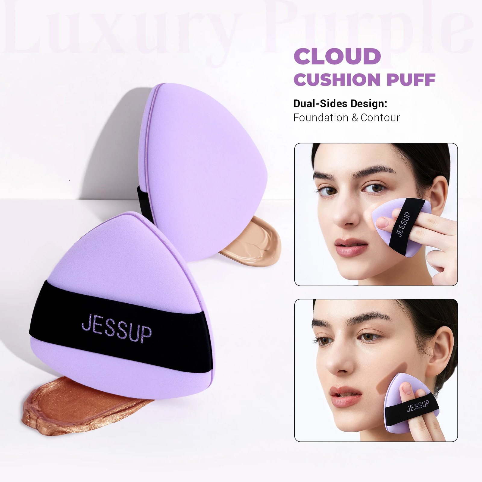 Jessup Powder Puff 2pcs Triangle Powder Puff Soft for Foundation Setting and Baking Reusable Washable Purple SP018 250625
