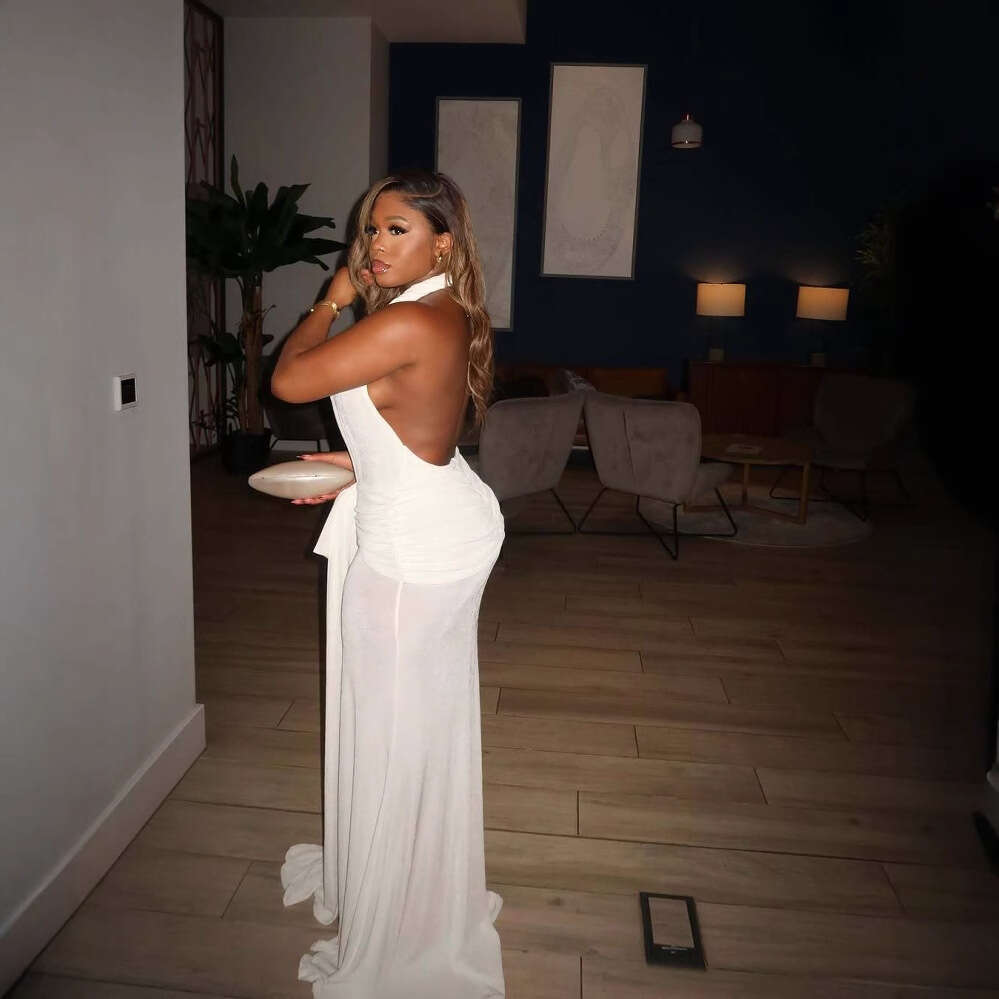 New Women's Halter Neck Sleeveless Sexy Deep V Split Solid Color Backless Long Dress B5