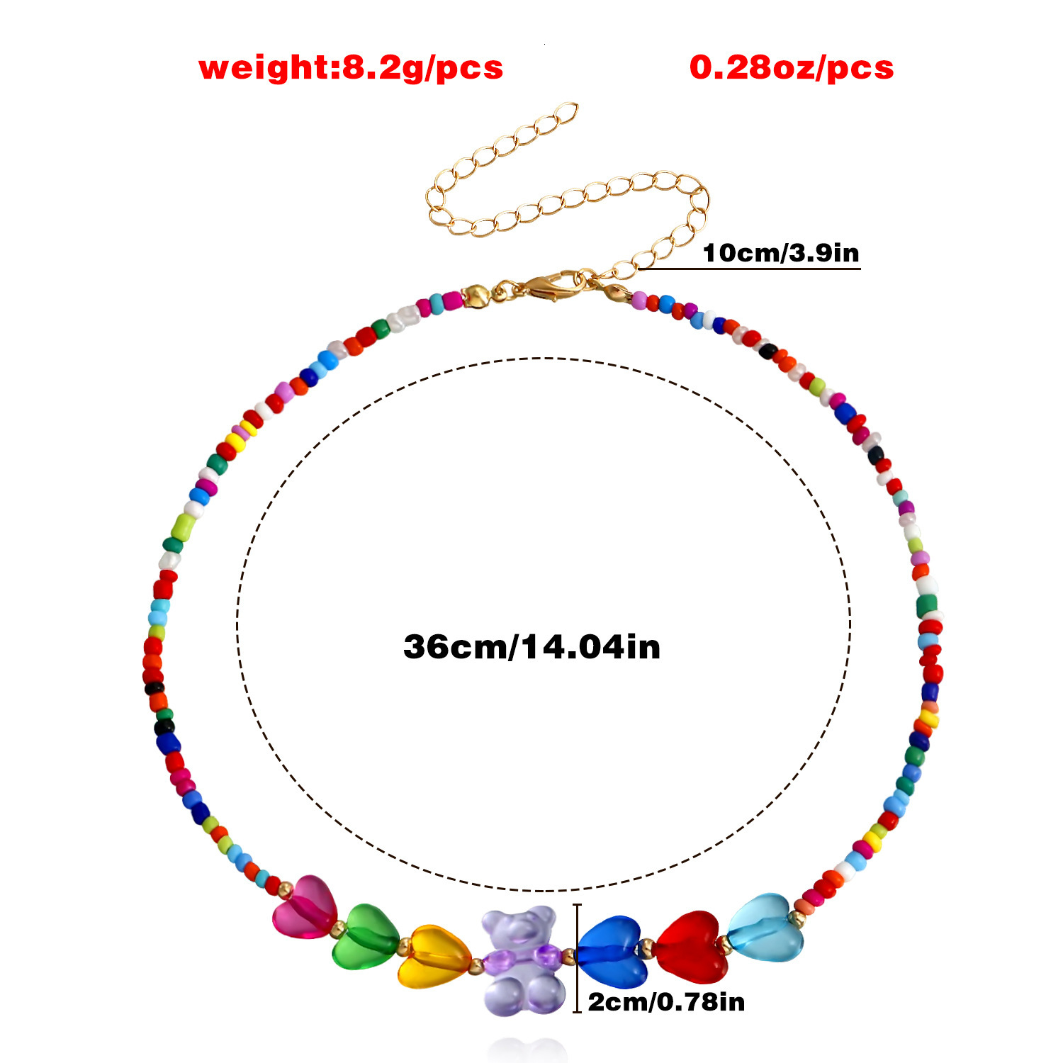 Accessories Bohemian Mixed Color Seed Beads Rainbow Heart Bear Necklace Bracelet Set Cartoon Women Jewelry for Women