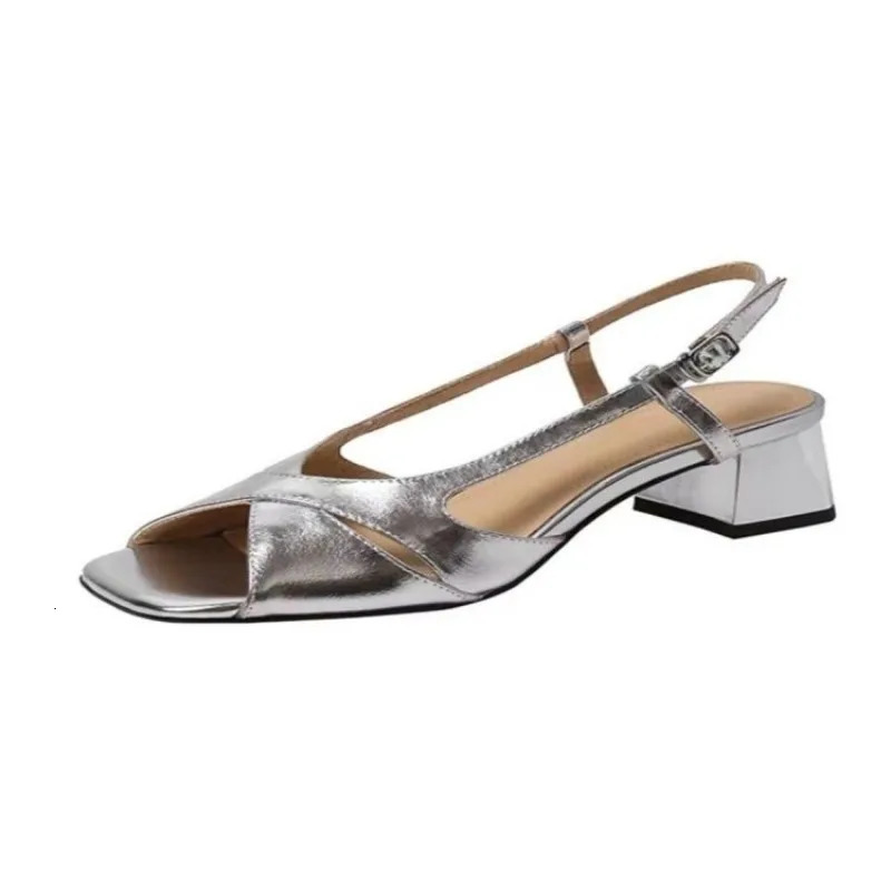 Female Shoes Solid One-word Buckle Women Square Toe Sandals Summer Open Toe Chunky Heels Dress Sandals 250624