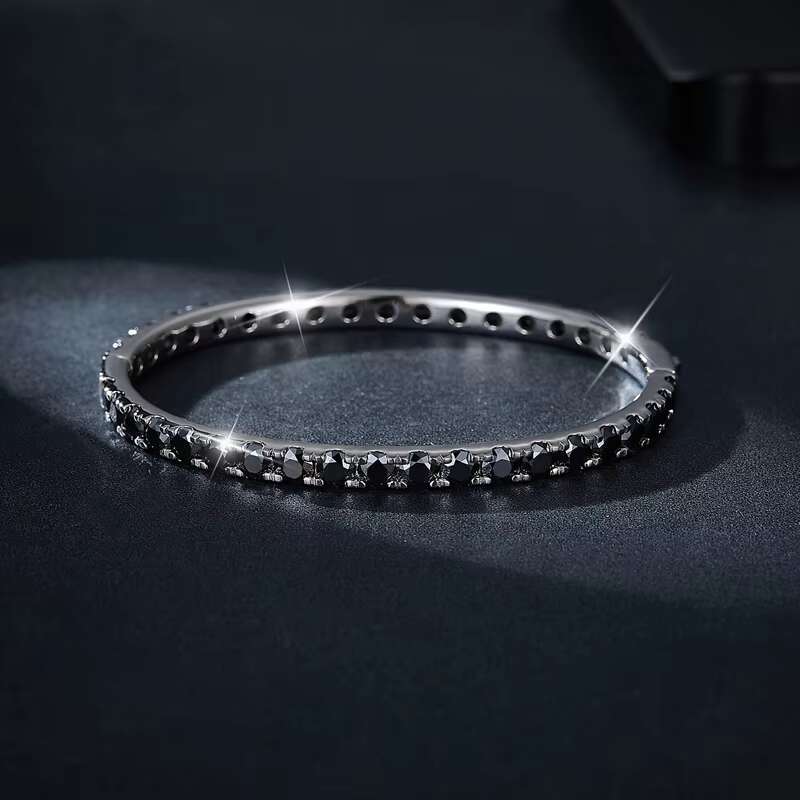 Moissanite Bangle Pass Diamond Tester 925 Solid Silver Black Moissanite Diamond 4mm Fashion Jewelry Bracelets Bangles