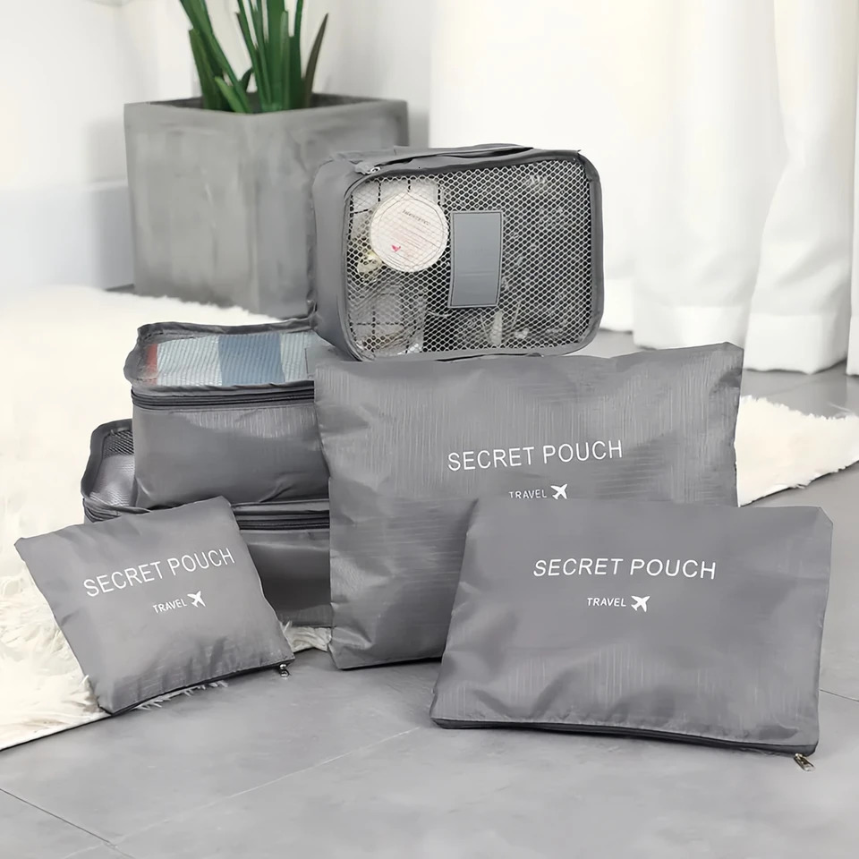 6-Piece Waterproof Travel Organizer Set with Double Zippered Collapsible Cube Bags for Vacation Business Trips-tan 250624