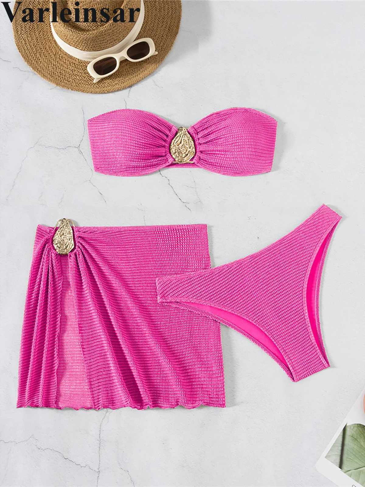 3 PCS New Sexy With Skirt Bandeau Bikini Women Swimwear Female Swimsuit Three-pieces Bikini set Bather Bathing Suit Swim V6624B XJ250624