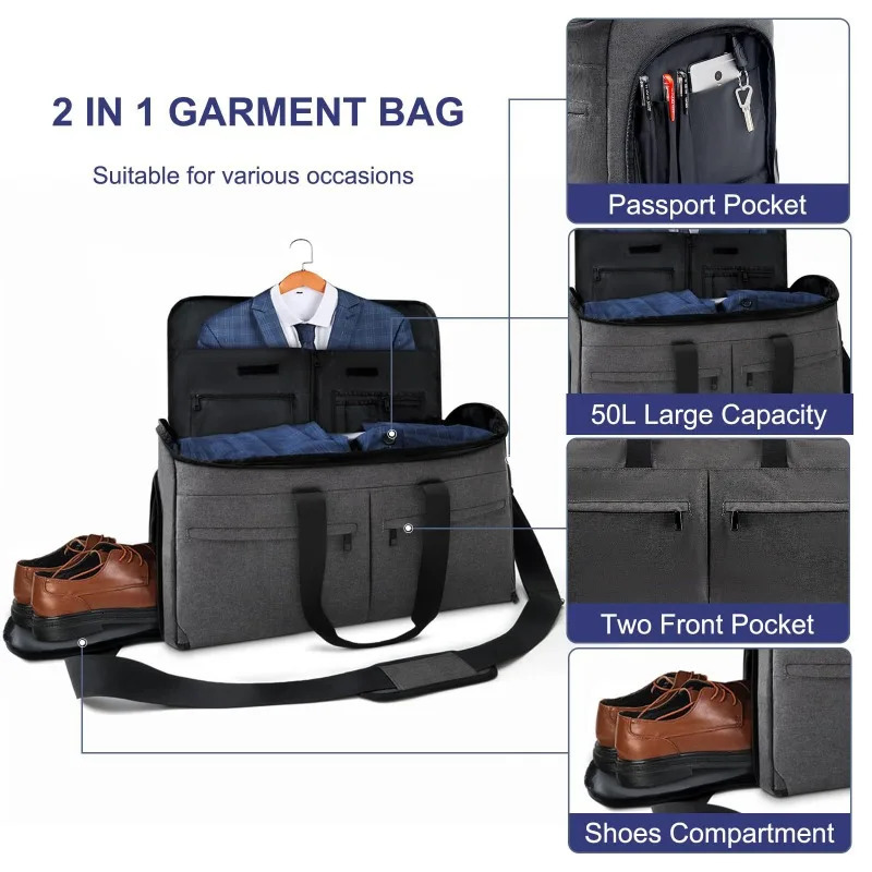 Clothing Convertible Garment Bag for Men - 2 in 1 Hanging Suitcase Suit Business Travel Bag Carry on Garment Duffel Bag 250624