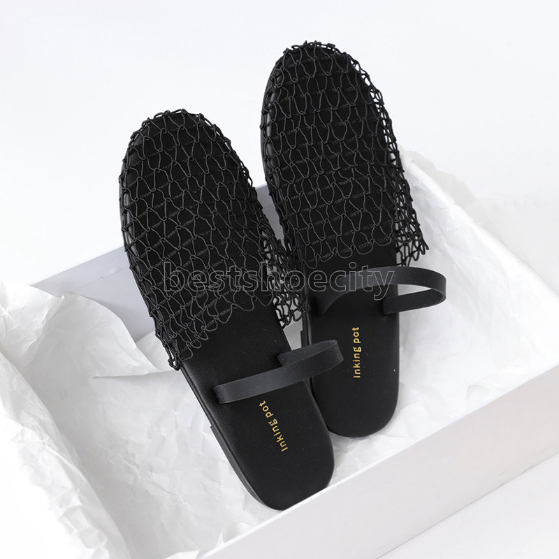 womens designer sandals flats heels fishnet mesh sandal summer crochet net women shoes sandale elegant hollow out ladies slippers size 36-40
