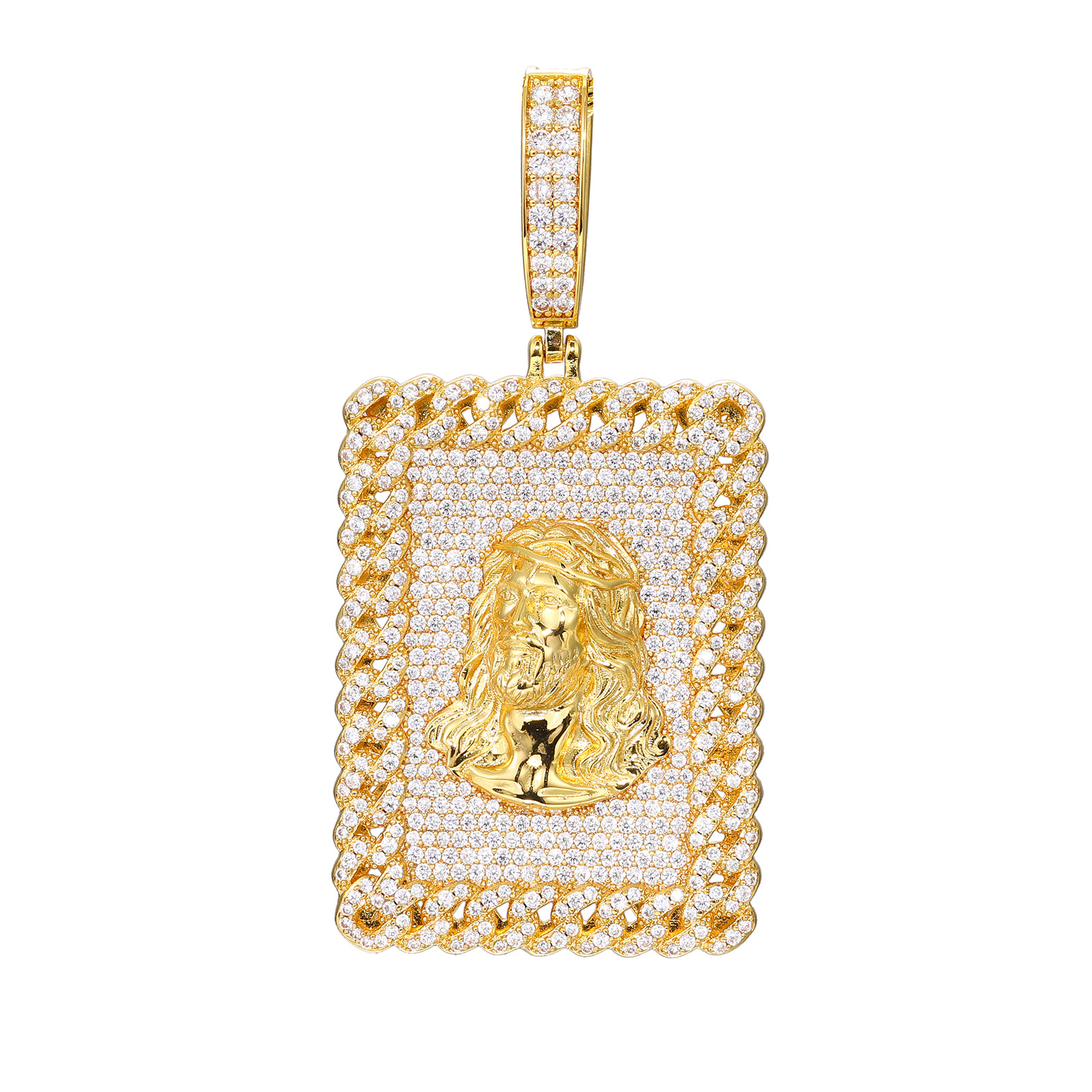 Hip Hop Square Jesus Face Pendant Necklace 5A Zircon Women Men Religious Jewelry