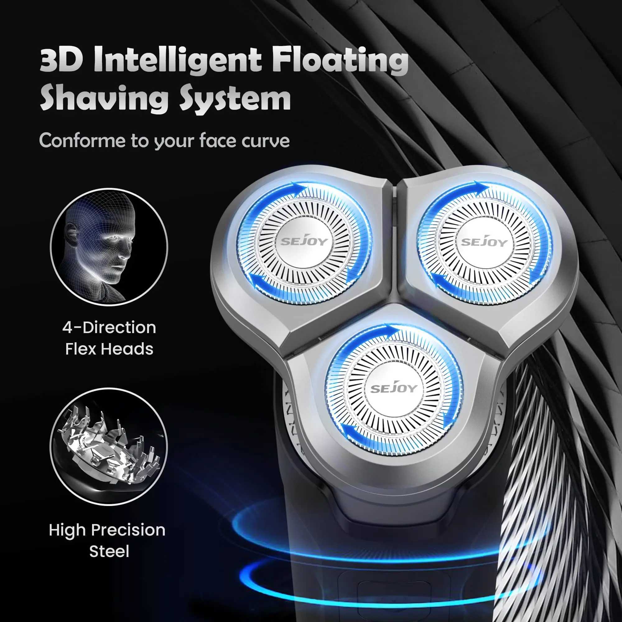 SEJOY Electric Razor for Face Shaver USB Rechargeable Wash Beard Hair Trimmer Wet Dry Shaving Machine W250625