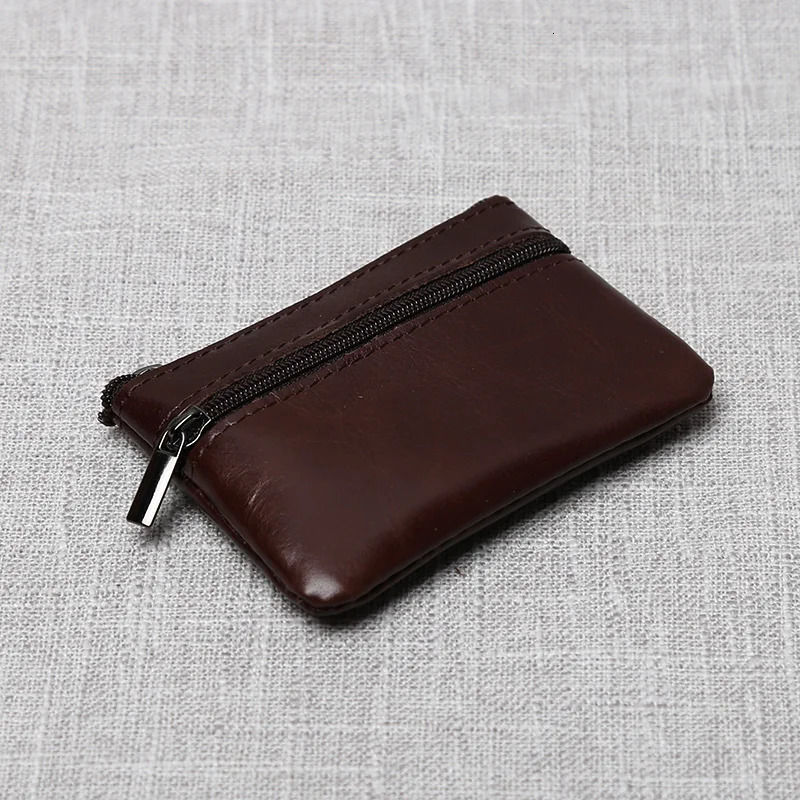 Leather Mini Coin Purse Unisex Simple Portable First Layer Cowhide Retro Handmade Zipper Small Wallet Key Case 250624