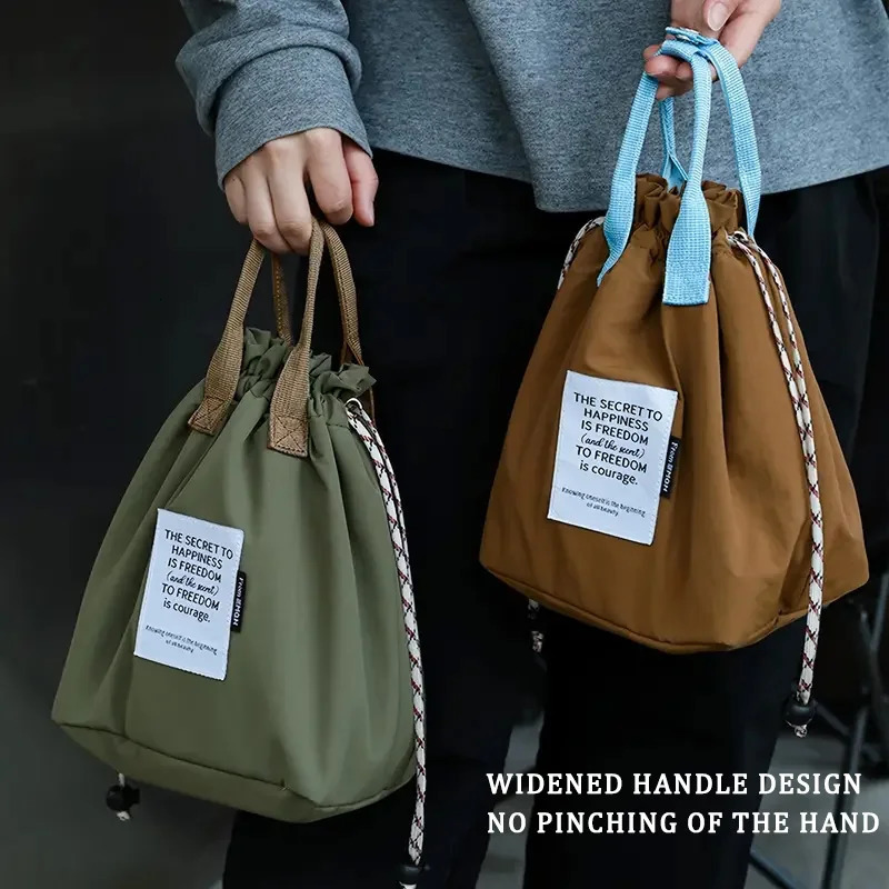 Large Capacity Waterproof Lunch Bag with Drawstring Closure Thick Insulation Cooler Bento Bag for Picnic Work Student Handle Bag 250624