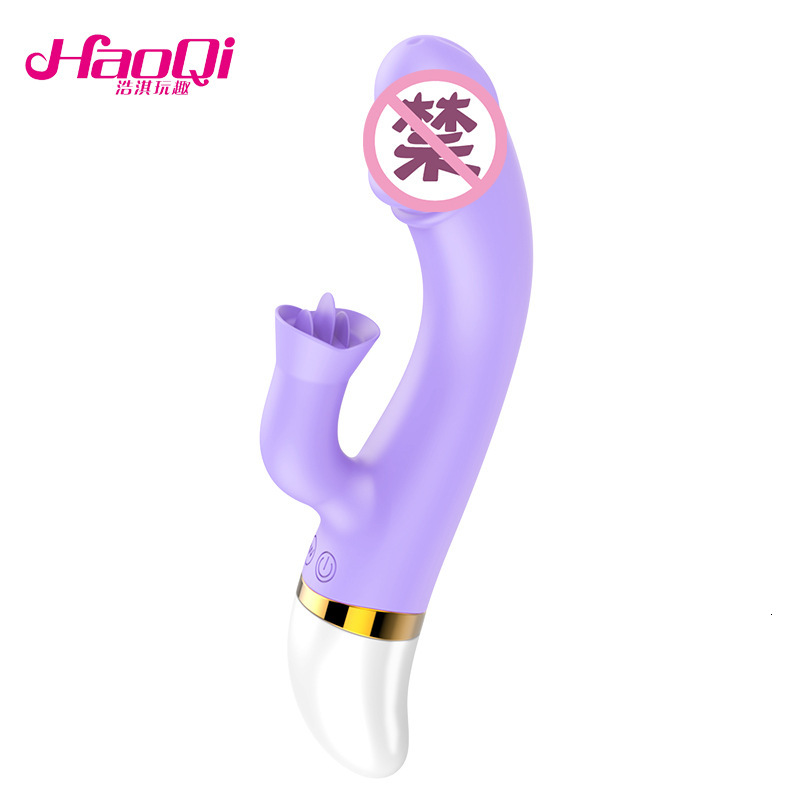 Haoqi Fun Vibrating Tongue Licking Wand Adult Sex Toy Female Masturbation Device Massage Stick